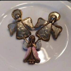 BRUTALIST STYLE VINTAGE ANGEL PIERCED EARRINGS & PIN BUNDLE - RARE!